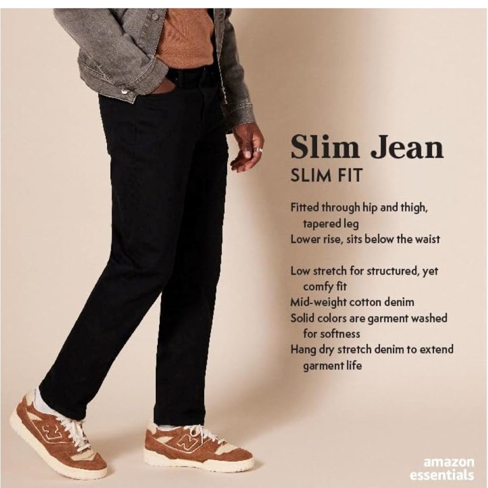 Amazon Essentials Men’s Slim Fit Black Jeans – 38W x 28L